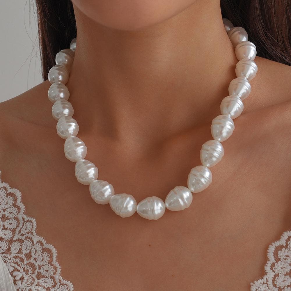 Faux pearl beaded irregular choker necklace