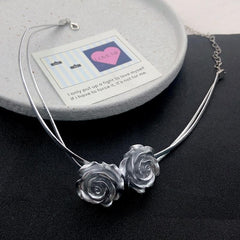 Rose applique layered choker necklace