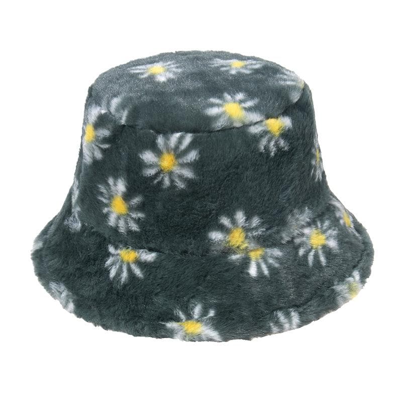 Sombrero de pescador esponjoso con estampado floral en contraste 