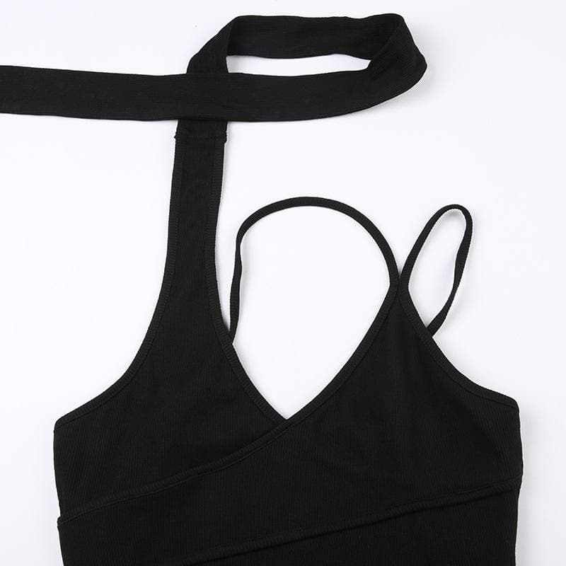 Neckholder-Bodysuit mit unregelmäßigem, ärmellosem V-Ausschnitt 