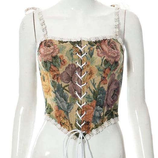 Bustier-Cummitop mit Blumenstickerei und Schnürung vorne 