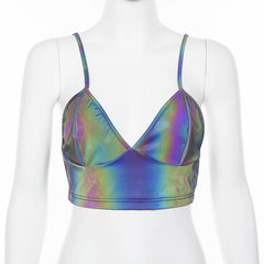 Rückenfreies Camisole-Crop-Top mit V-Ausschnitt in Laser-Metallic