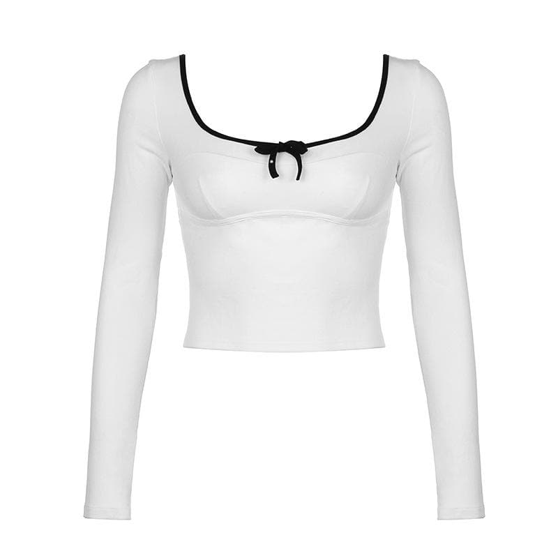 Crop-Top mit eckigem Ausschnitt und Schleife in Kontrastfarbe