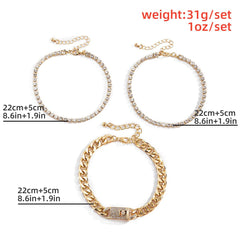 Rhinestone 3 pcs cuban anklet