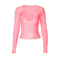 Long sleeve solid hollow out crop top