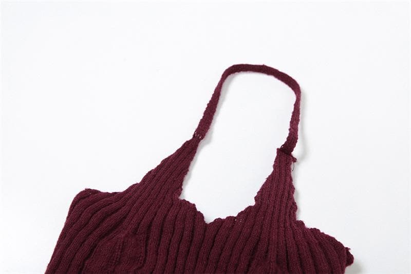 Zweiteiliges, gehäkeltes, kontrastierendes, langärmliges Neckholder-Crop-Top zum Selbstbinden