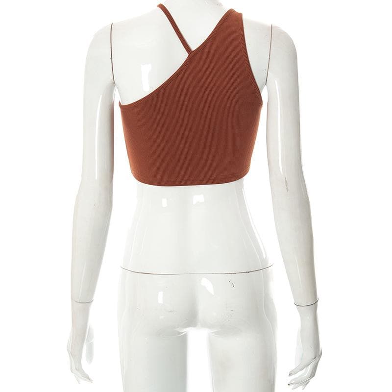 Ärmelloses, geripptes Crop-Top mit unregelmäßigem Neckholder 