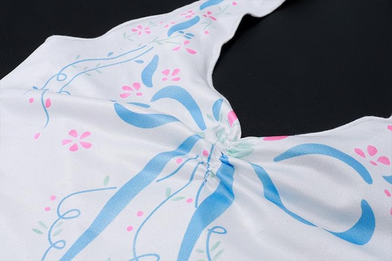 Lace up v neck bowknot pattern halter backless top