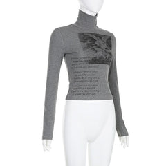 High neck abstract long sleeve contrast top