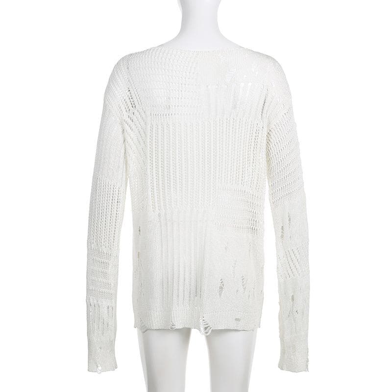 Crochet long sleeve solid hollow out top