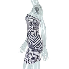 Zebra print off shoulder contrast hollow out backless mini dress