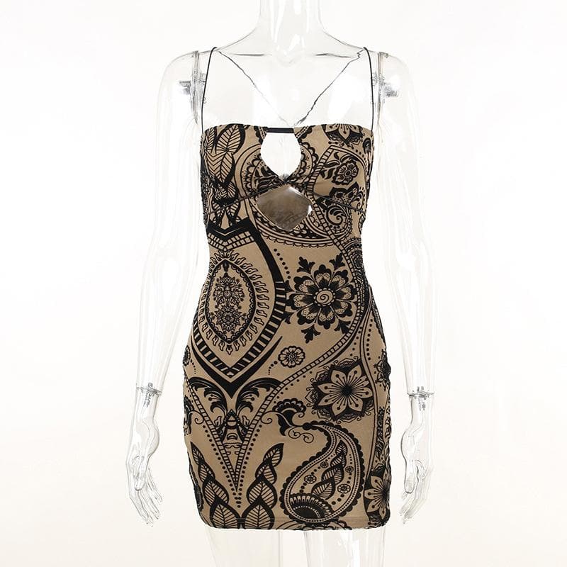 Mesh contrast hollow out cross back velvet mini dress