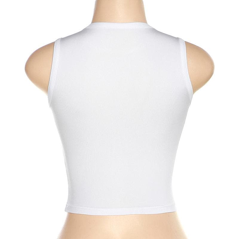 Ärmelloses Crop-Top mit Rundhalsausschnitt und kontrastierendem Body-Muster