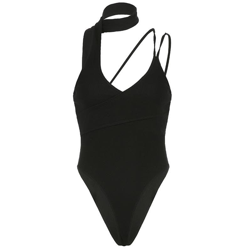 Neckholder-Bodysuit mit unregelmäßigem, ärmellosem V-Ausschnitt 