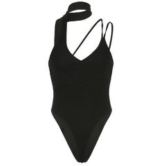 Neckholder-Bodysuit mit unregelmäßigem, ärmellosem V-Ausschnitt 