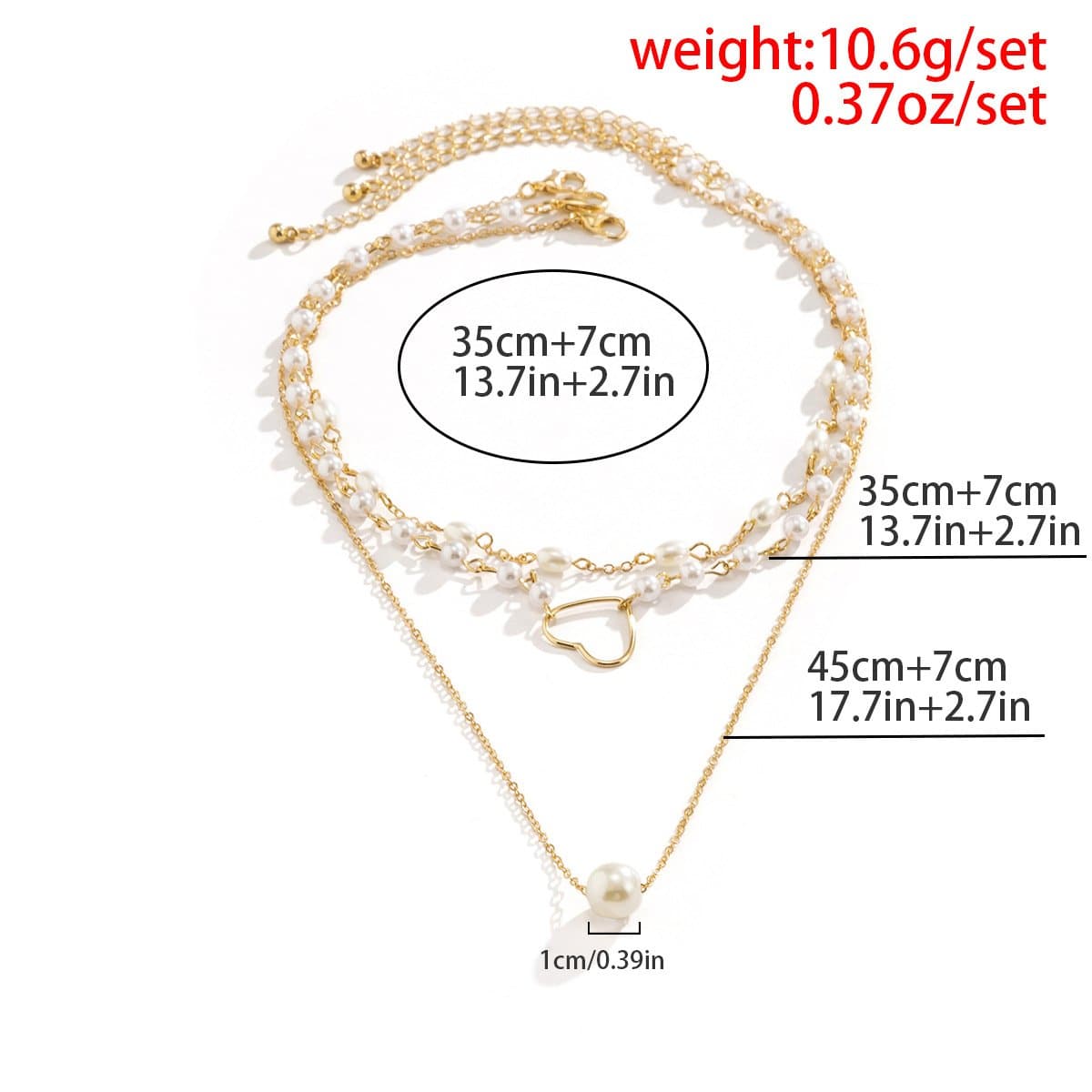 Faux pearl heart 3 pcs necklace