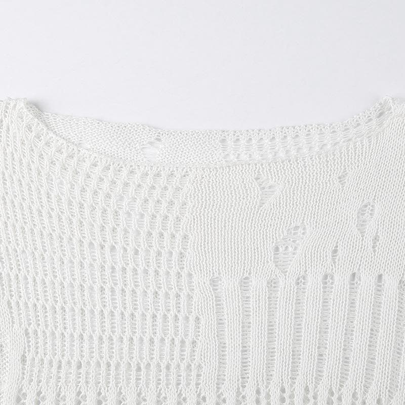 Crochet long sleeve solid hollow out top