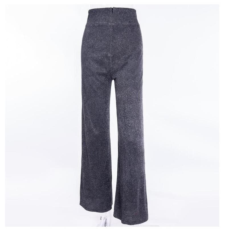 Textured zip-up high rise wide leg pant