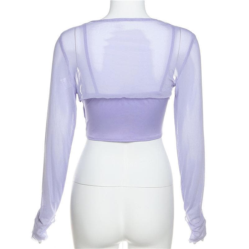 Long sleeve mesh see-through two piece set