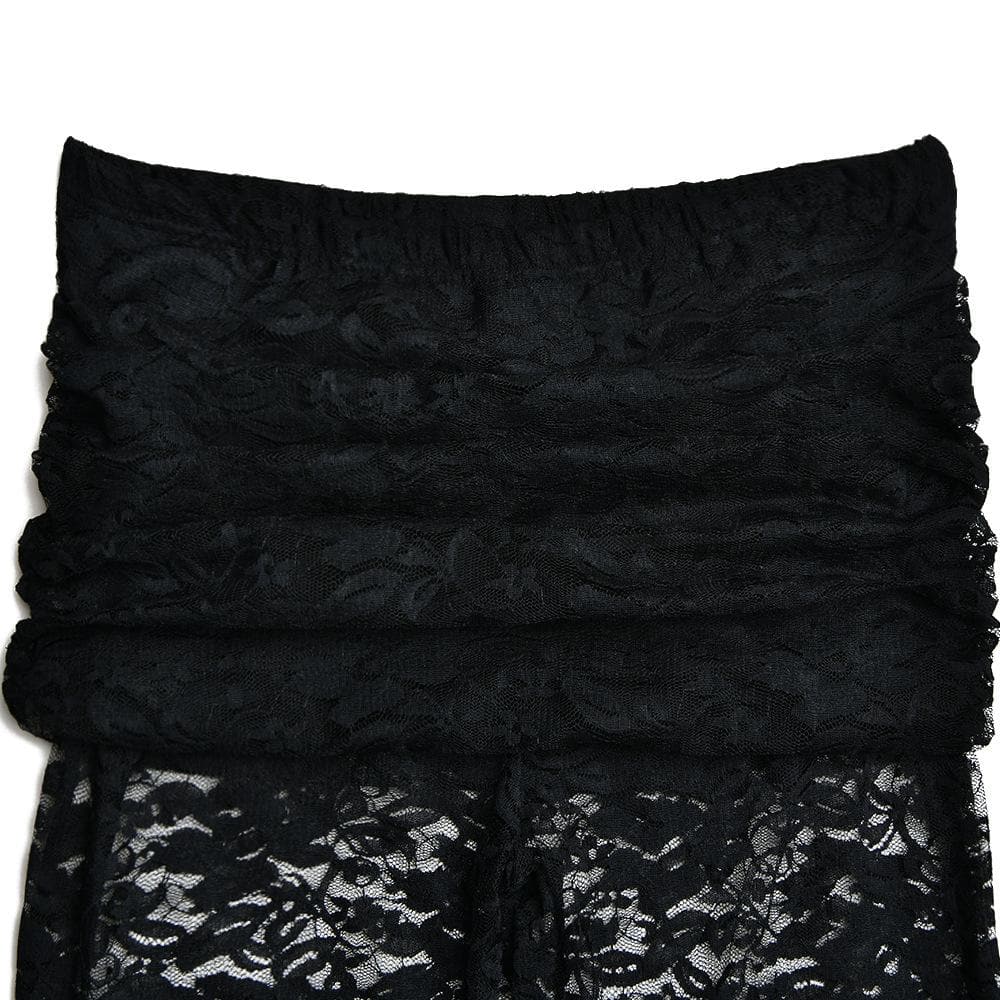 Lace patchwork ruched solid flared pant