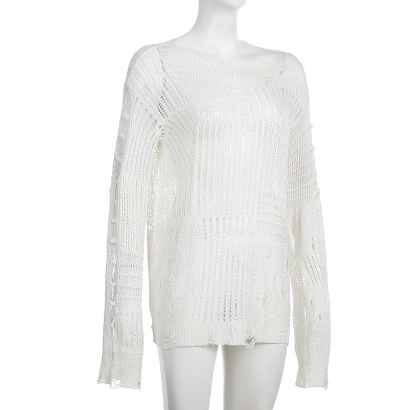 Crochet long sleeve solid hollow out top