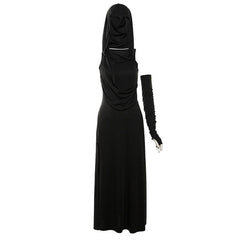 Hoodie ruched gloves irregular sleeveless slit maxi dress