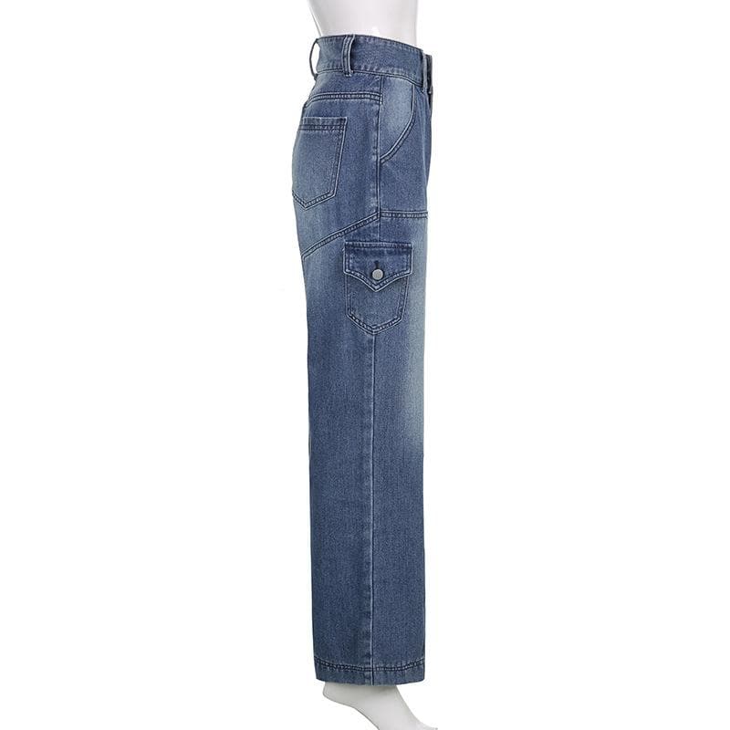 Hoch sitzende Jeans mit geradem Bein und Knopfleiste und Farbverlauf an den Taschen 