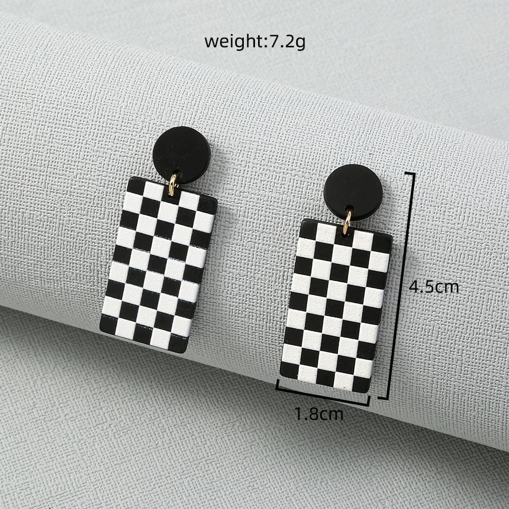 Plaid pattern contrast drop earrings