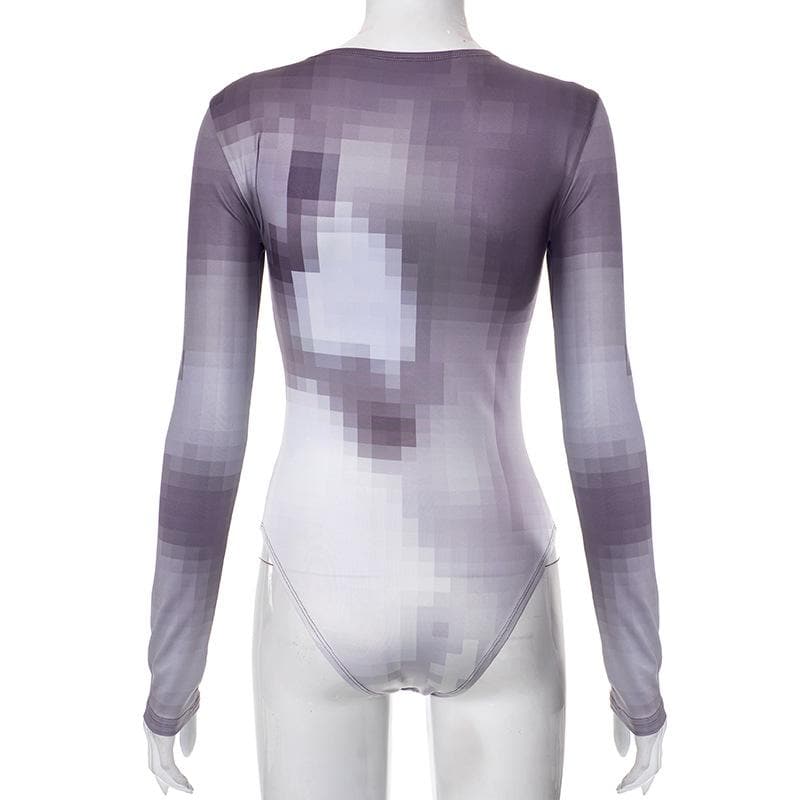 Langärmliger Bodysuit mit Rundhalsausschnitt und Kontrastmuster im Mosaik-Print