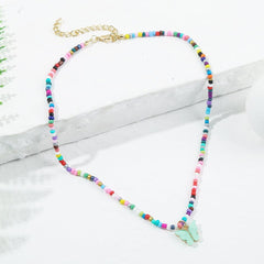 Multicolor clay beaded butterfly pendant necklace