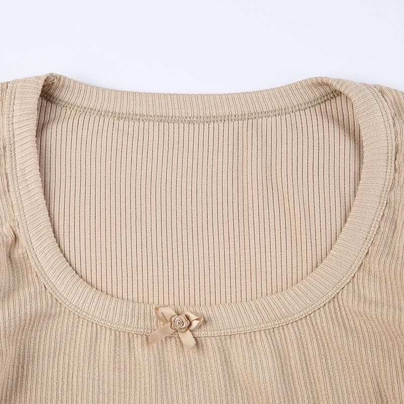 Ruched ruffle long sleeve u neck ribbed solid crop top