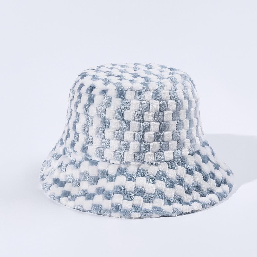 Plaid contrast fluffy fisherman bucket hat