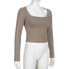 Long sleeve square neck solid ribbed crop top - Final Sale