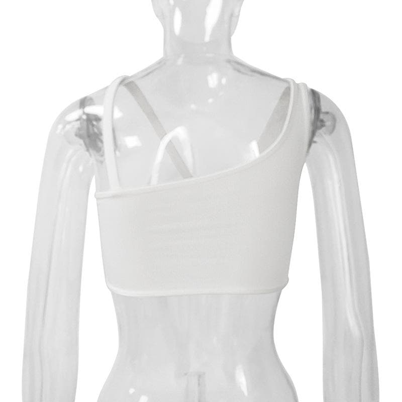 Ausgehöhltes, rückenfreies, geripptes One-Shoulder-Crop-Top mit O-Ring 