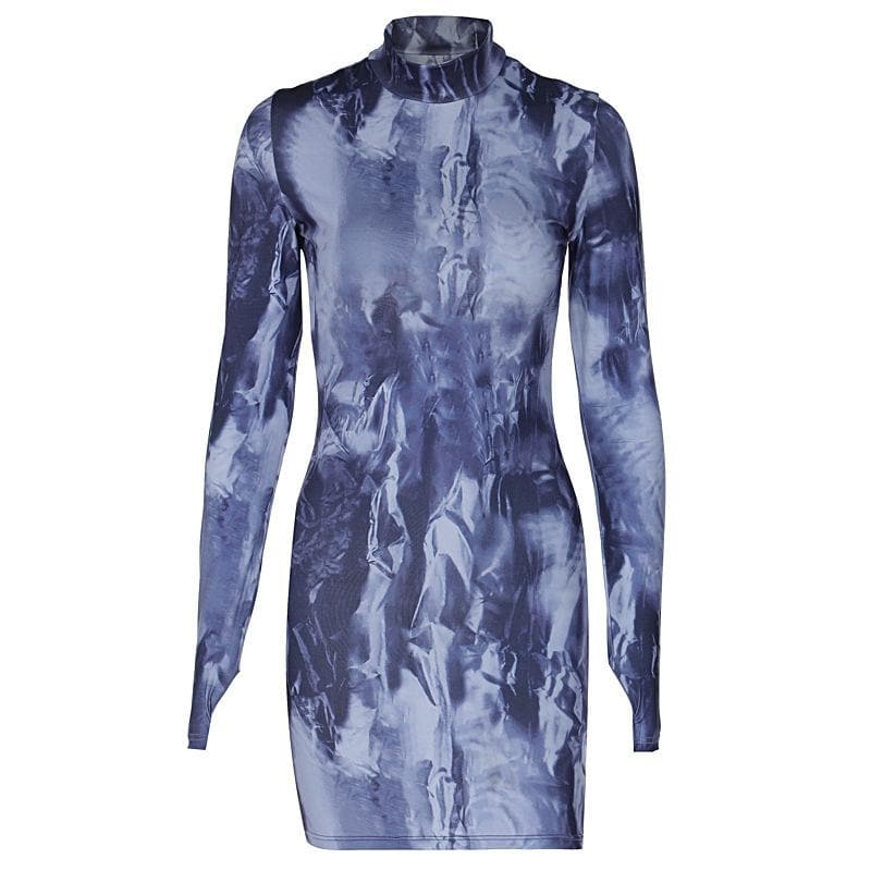 Tie dye long sleeve high neck gloves contrast mini dress