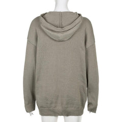 Knitted solid pocket long sleeve hoodie top