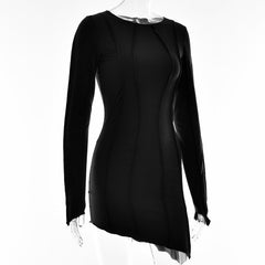 Long sleeve round neck irregular stitch mini dress