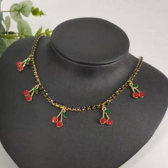 Cherry pendant multicolor choker necklace