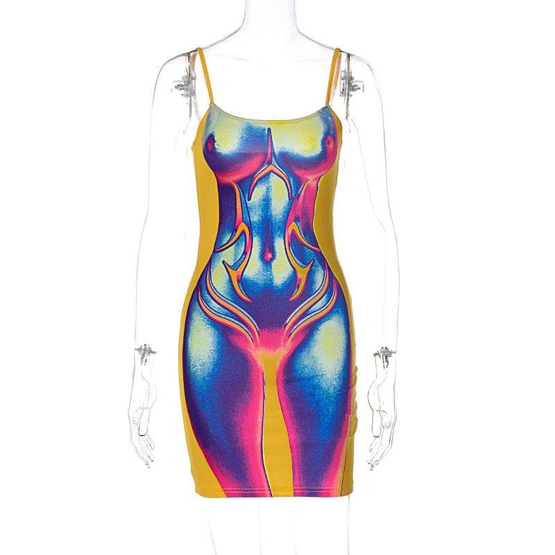 Rückenfreies Cami-Minikleid mit kontrastierendem Bodyprint