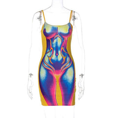 Rückenfreies Cami-Minikleid mit kontrastierendem Bodyprint