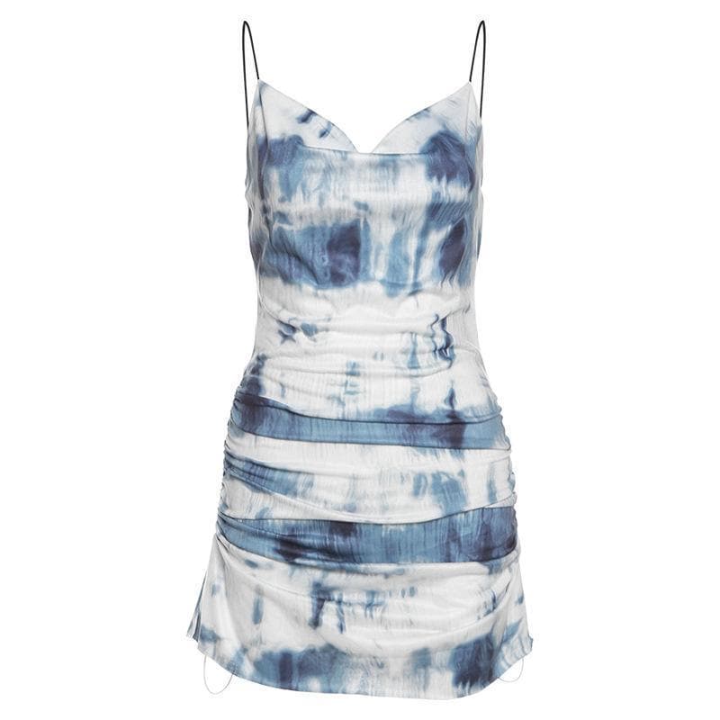 Vestido mini de tirantes con efecto tie dye y cuello vuelto