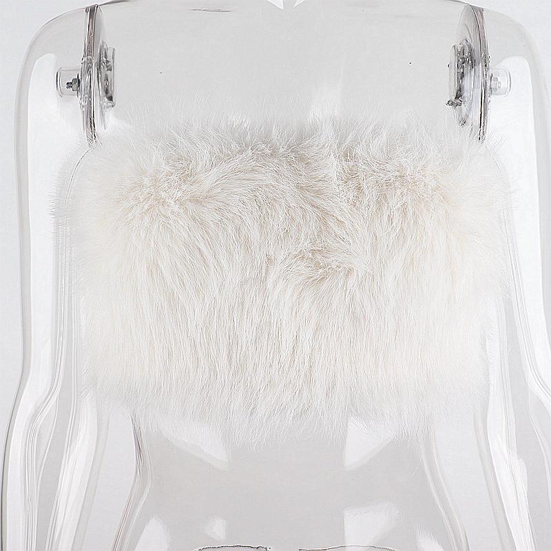 Fluffy zip-up back solid tube top