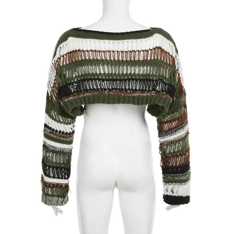 Knitted long sleeve multicolor crochet shrug top