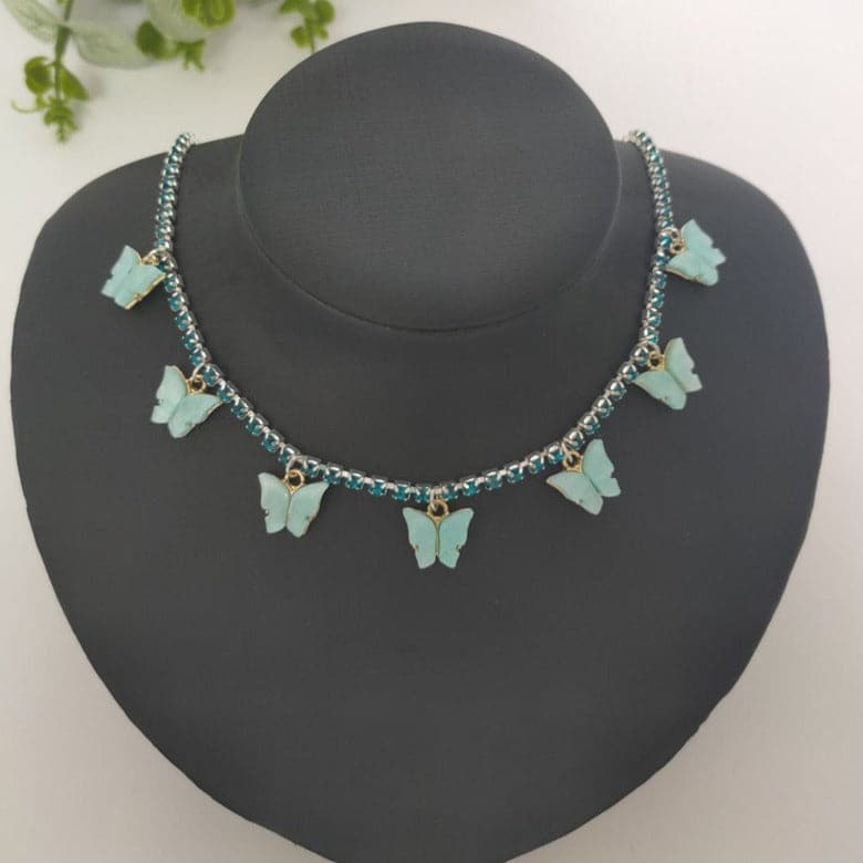 Butterfly pendant choker necklace