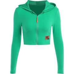 Hoodie zip-up solid long sleeve crop top