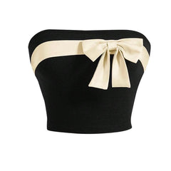 Bowknot backless patchwork contrast tube top