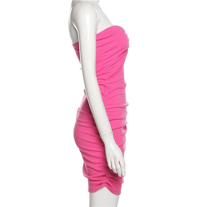 Hollow out ruched solid tube dress