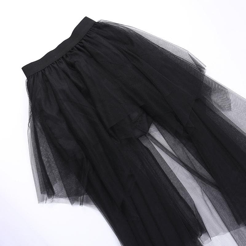 Mesh irregular solid ruched midi skirt