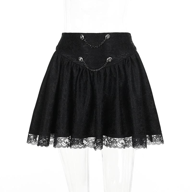 Button lace hem solid zip-up ruched mini skirt