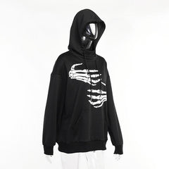 Hoodie drawstring pocket long sleeve skull pattern top